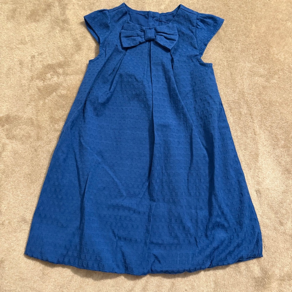 Gymboree Girls Blue Textured Bow Shift Dress Size 5T Short Sleeve Jacquard